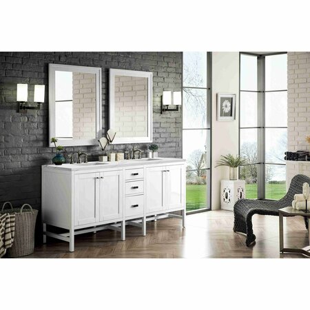 James Martin Vanities Addison 72in Double Vanity, Glossy White w/ 3 CM Ethereal Noctis Top E444-V72-GW-3ENC